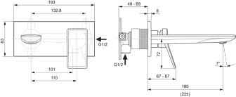 Ideal Standard Check Wand-Waschtischarmatur Bausatz 2, Auslauf 220 mm Magnetic Grey